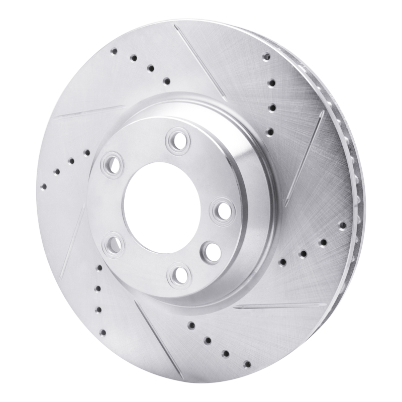 Audi Q7 Brake Rotor (1) - Left Front - R1 Concepts - Drilled & Slotted - Silver - `03-`15